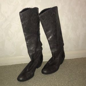 Grey genuine leather boots